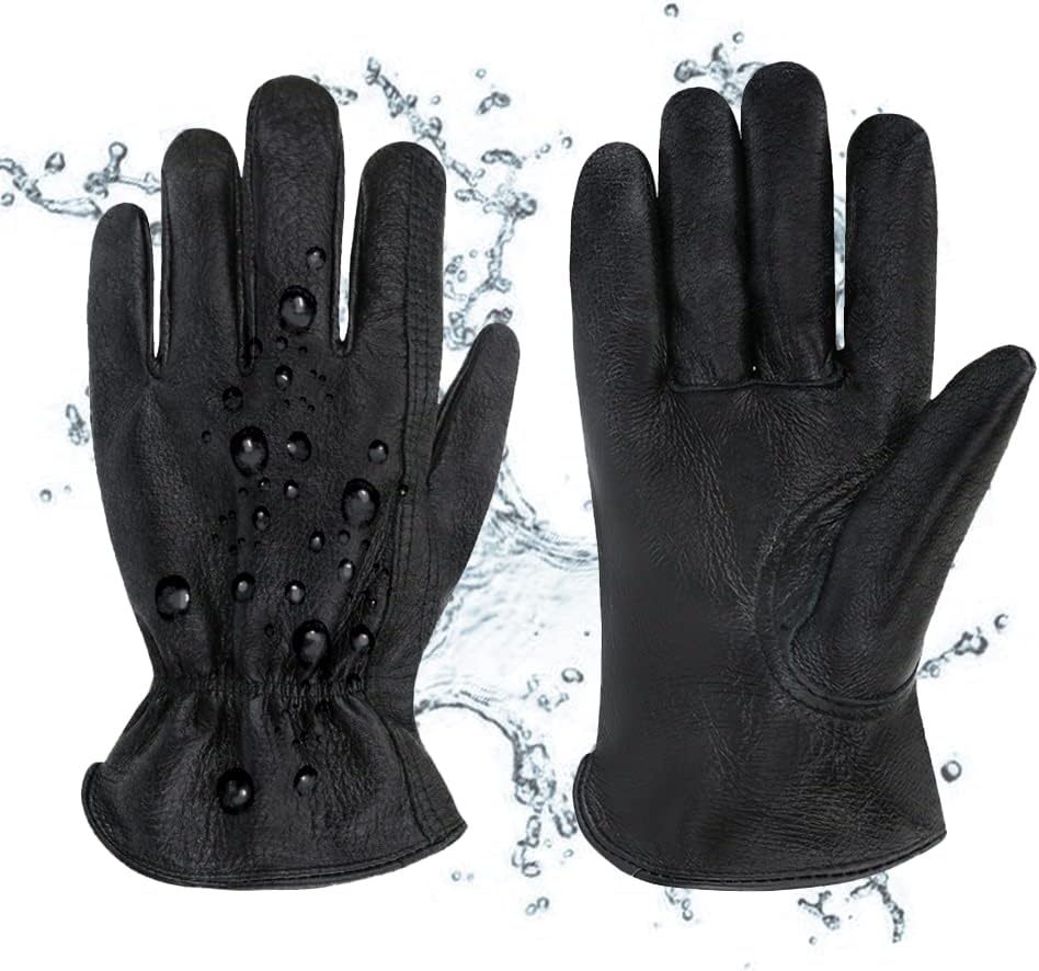 OLSON DEEPAKMen's Water Resistant Cowhide Leather Work Gloves for Construction,Gardening Gloves,Waterproof Mechanic Gloves