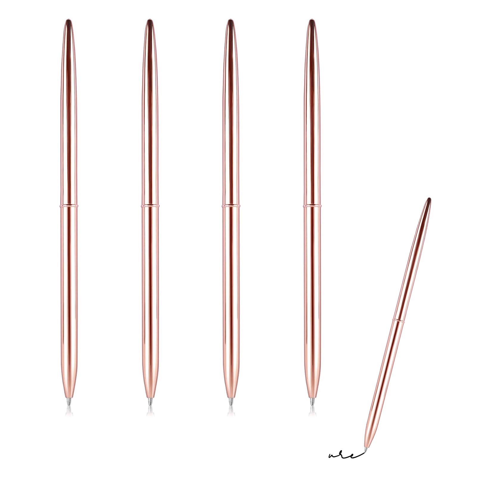 4 Pack Metal Gold Ballpoint Pen, Slim Stainless Steel Retractable Metallic Pens for Writing Lightweight Portable