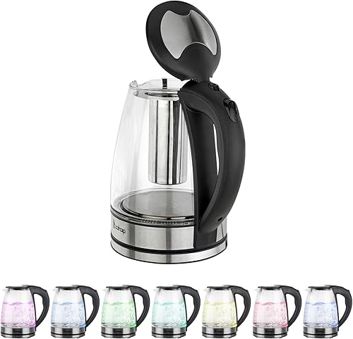 Miniatura 2 de Kcelarec Hervidor eléctrico y caldera de agua, 1.8 L LED que cambia de color, tetera portátil con apagado automático y protección contra hervir en