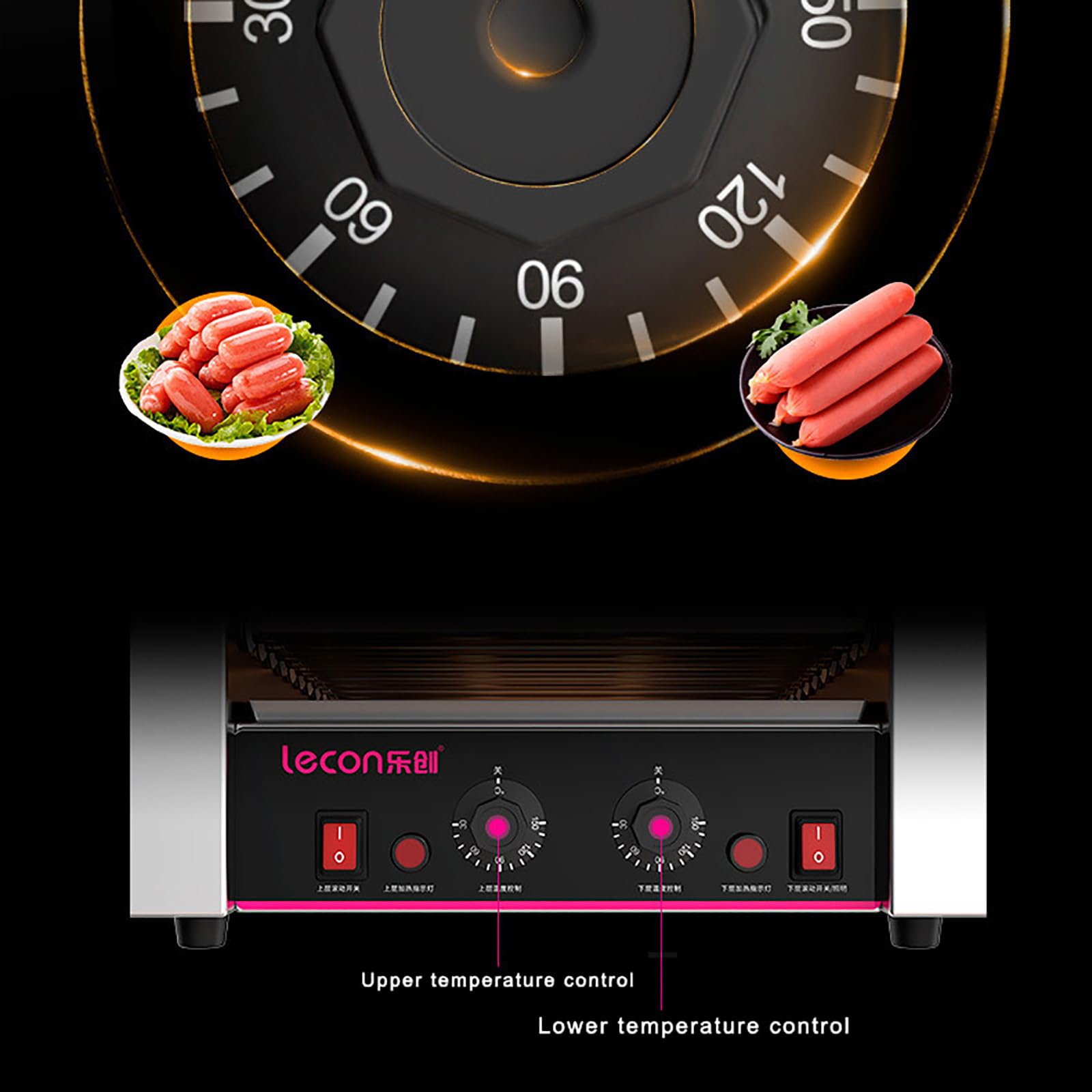 Asador automático comercial de salchichas | Máquina de perritos calientes con control de temperatura dual | Rodillo de 18 perros calientes | Acero inoxidable | Uso doméstico o comercial