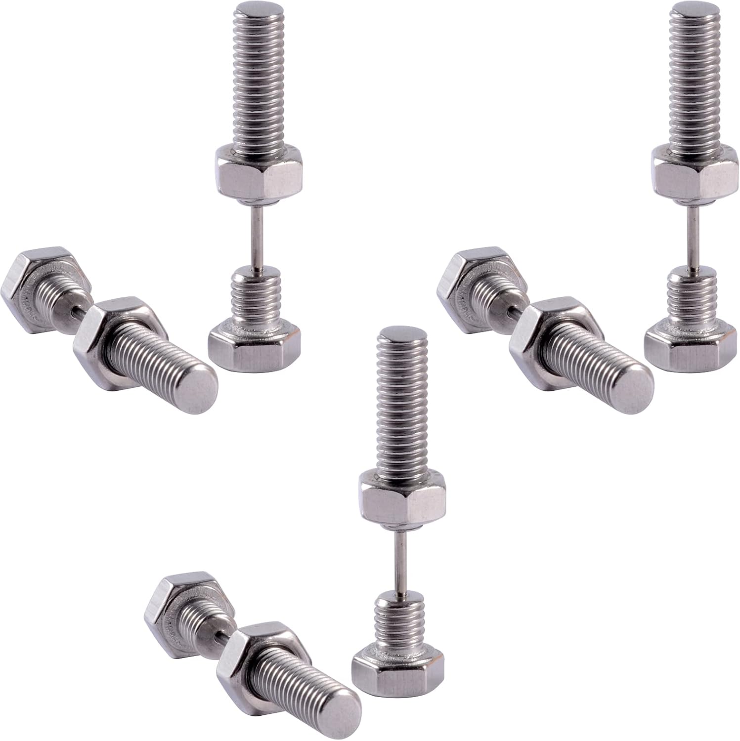 3PCS Stainless Steel Nail Screw Piercing Stud Earrings Unisex Punk Rock Piercing Jewelry Nut Screw Spike Pinch Plug Jewelry