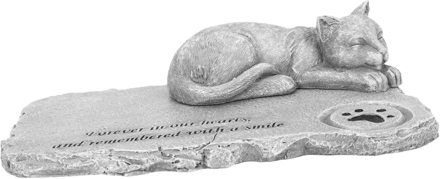 Estatua de gato ángel: tumba conmemorativa de resina gris para recordar a tu mascota