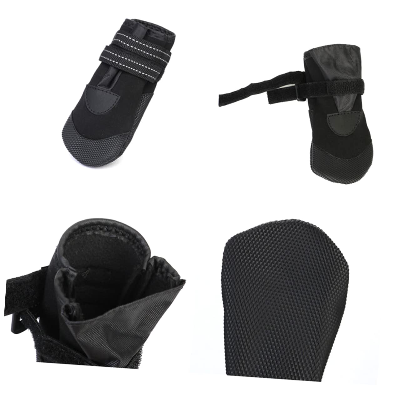 HEMOTON 4Pcs Winter Dog Boots Non Slip Reflective Pet Shoes for Small Dogs Warm Cloth Dog Footwear for Safe Outdoor Use Rain Black