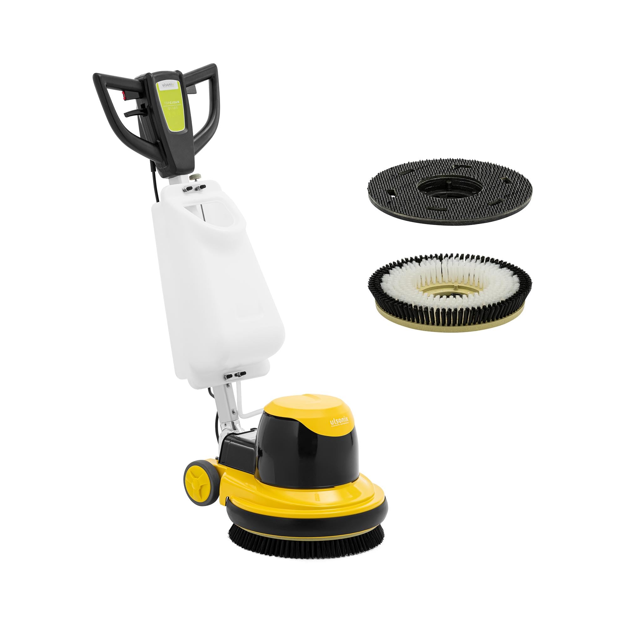 TOPCLEAN O1100 - Cepillo para máquina monodisco, 43 cm, 15 l, agua dulce, 2 cepillos, interruptor de alimentación y protección en el mango, 1100 W, 154 rpm, pulidora de suelos