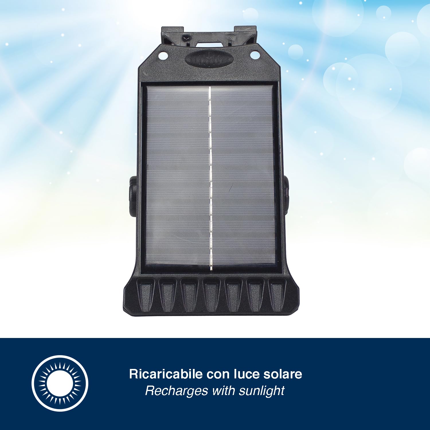 BEPER P207ILO003 Lampada Solare con Clip, Luce LED da Esterno con Sensore di Movimento, 3 Modalità di Illuminazione, Ricarica Solare, IP65, per Giardino, Recinzioni e Campeggio