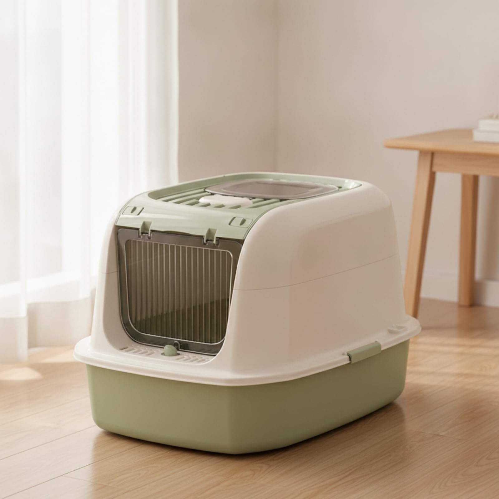 Arenero Cubierto Ventilado Caja con Tapa Gran Banja Sanitaria para Gatos, Interior, Marrón
