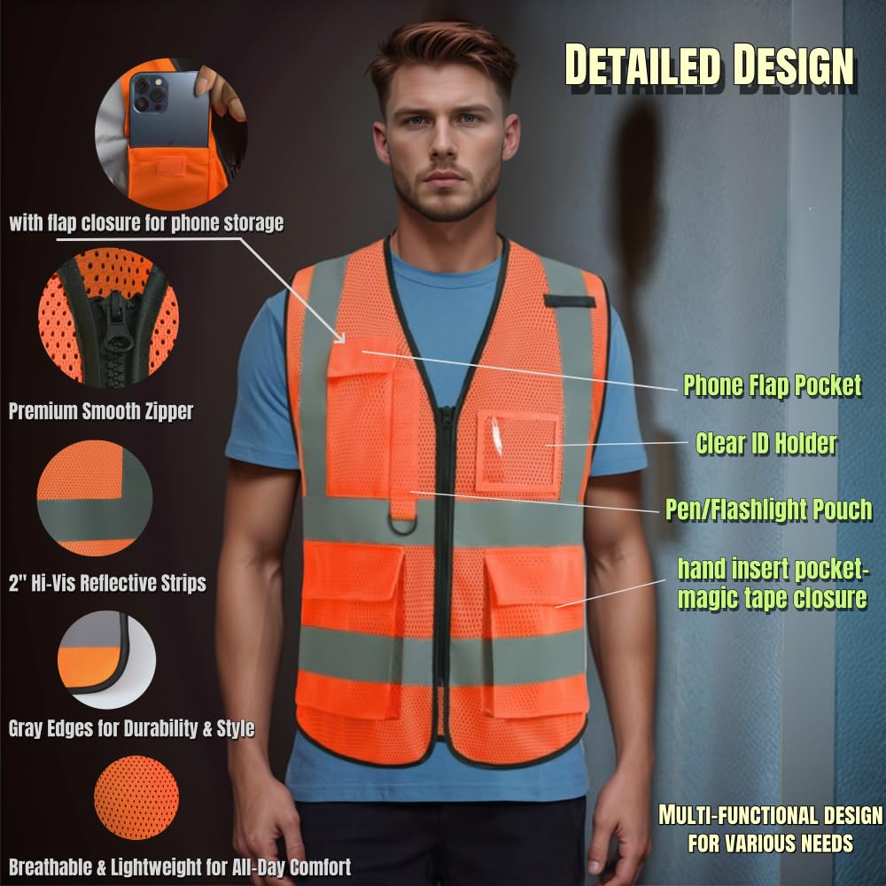 Gilet de sécurité haute visibilité pour tous les gilets de travail réfléchissants avec bandes haute visibilité pour équipement routier et extérieur