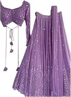 DHRISHAFASHION Women's Georgette Semi Stitched Lehenga Choli In Purple Colour Wedding Lehenga CholiForWomenSF21896 Dress M...