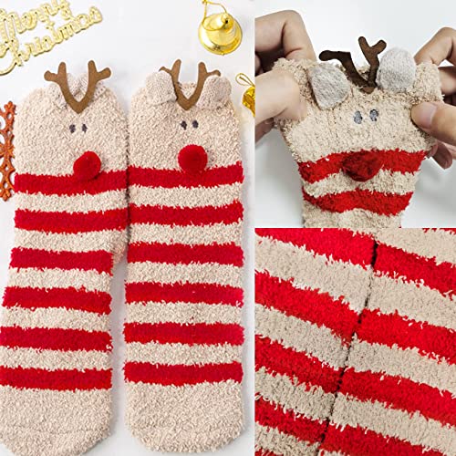 MISS FANTASY Christmas Fuzzy Socks Women, 5 Pairs Colorful Warm Fluffy Christmas Socks Adults Christmas Gifts Winter Thermal Christmas Holiday Socks Warm Cozy Coral Fleece Xmas Socks for Winter Indoor4