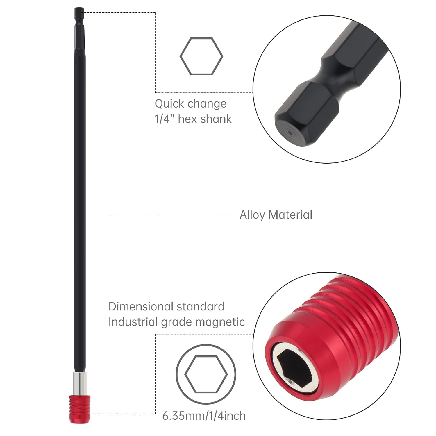 4PCS Magnetic Drill Bit Extension Set – 300mm (12") Fixed + 80/120/140mm(3.15"/4.72"/5.51") Adjustable Magnetic Screwdriver Bit Holders, 1/4" Hex Quick Release Adapter