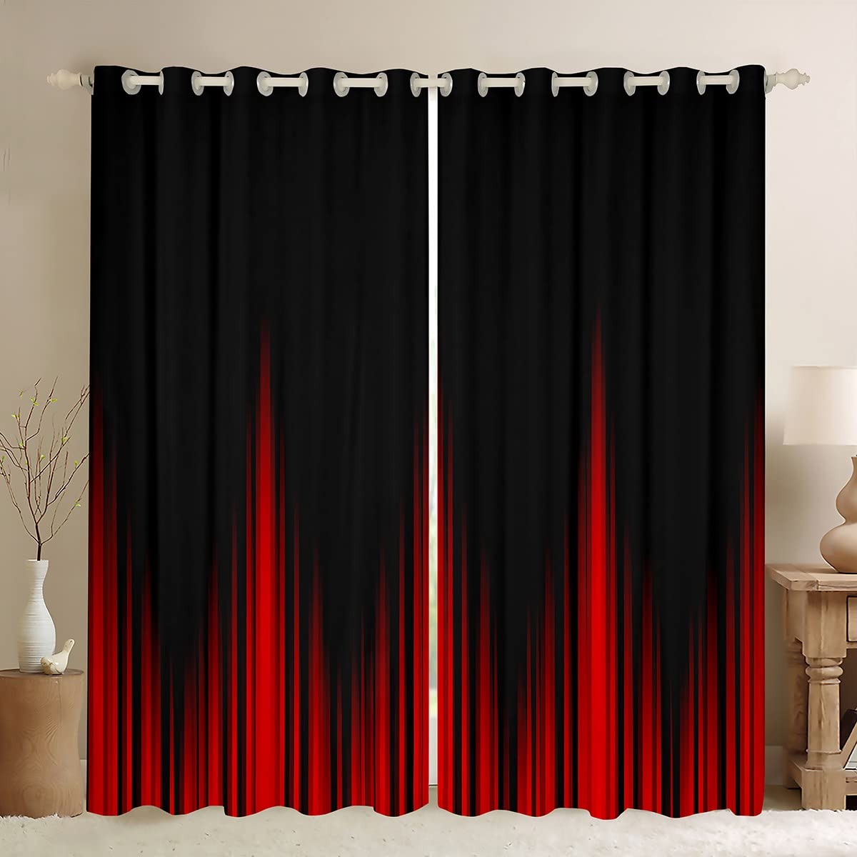 Homemissing Boys Multicolored 13215 Red And Black Blackout Curtains Geometric Abstract Ombre Window Curtains Gradient Dark Simple Style Darkening Dreapes Modern Abstract Art Window Treatments W46*L54