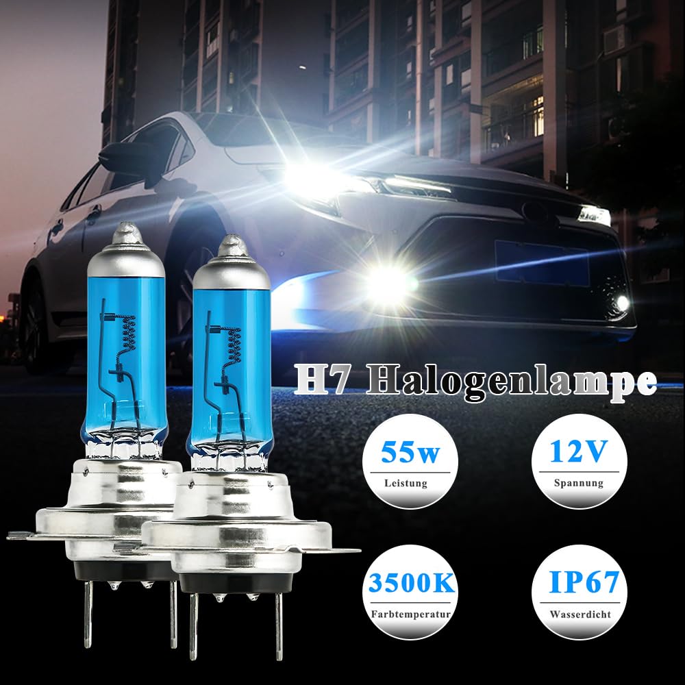 2 bombillas halógenas H7, bombilla halógena, H 7 luz de cruce, 1200 lm, blanco frío (H7)
