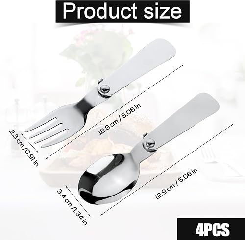 Miniatura 2 de 2 cucharas plegables y 2 tenedores plegables para termo Funtainer de 10 onzas, cucharas de acero inoxidable de repuesto portátiles, tenedores para