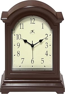 Infinity Instruments Brown Antique Grandfather Tabletop Clock 9 x 6 Mantle Tabletop Clock Mini Desktop Table Mantel Decor Vintage Living Room Decor