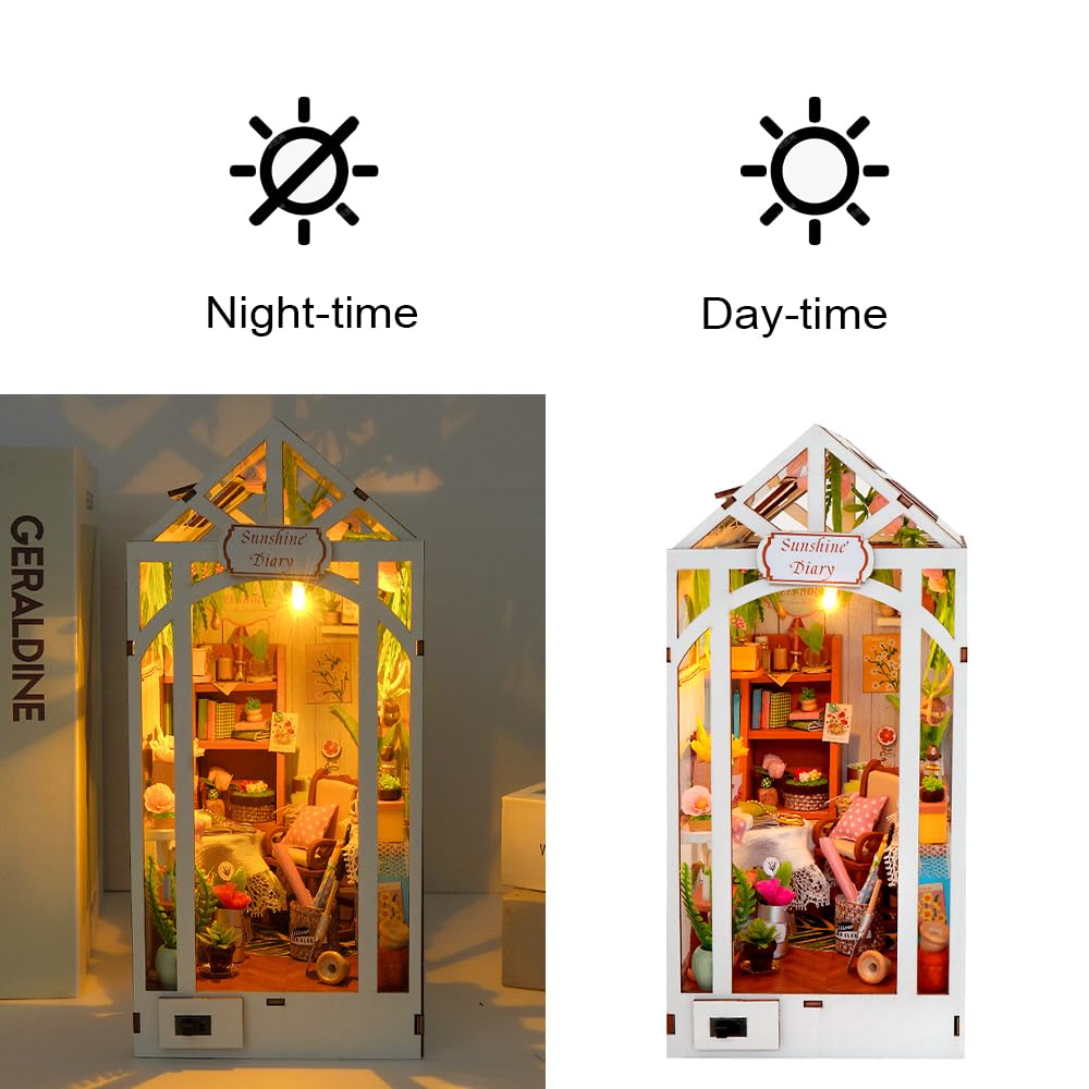 Kit fai da te con angolo per libri fai da te, in miniatura, per casa delle bambole, con luce, decorazione per libreria per il giorno di Natale, il miglior regalo per familiari, amici, diario del sole