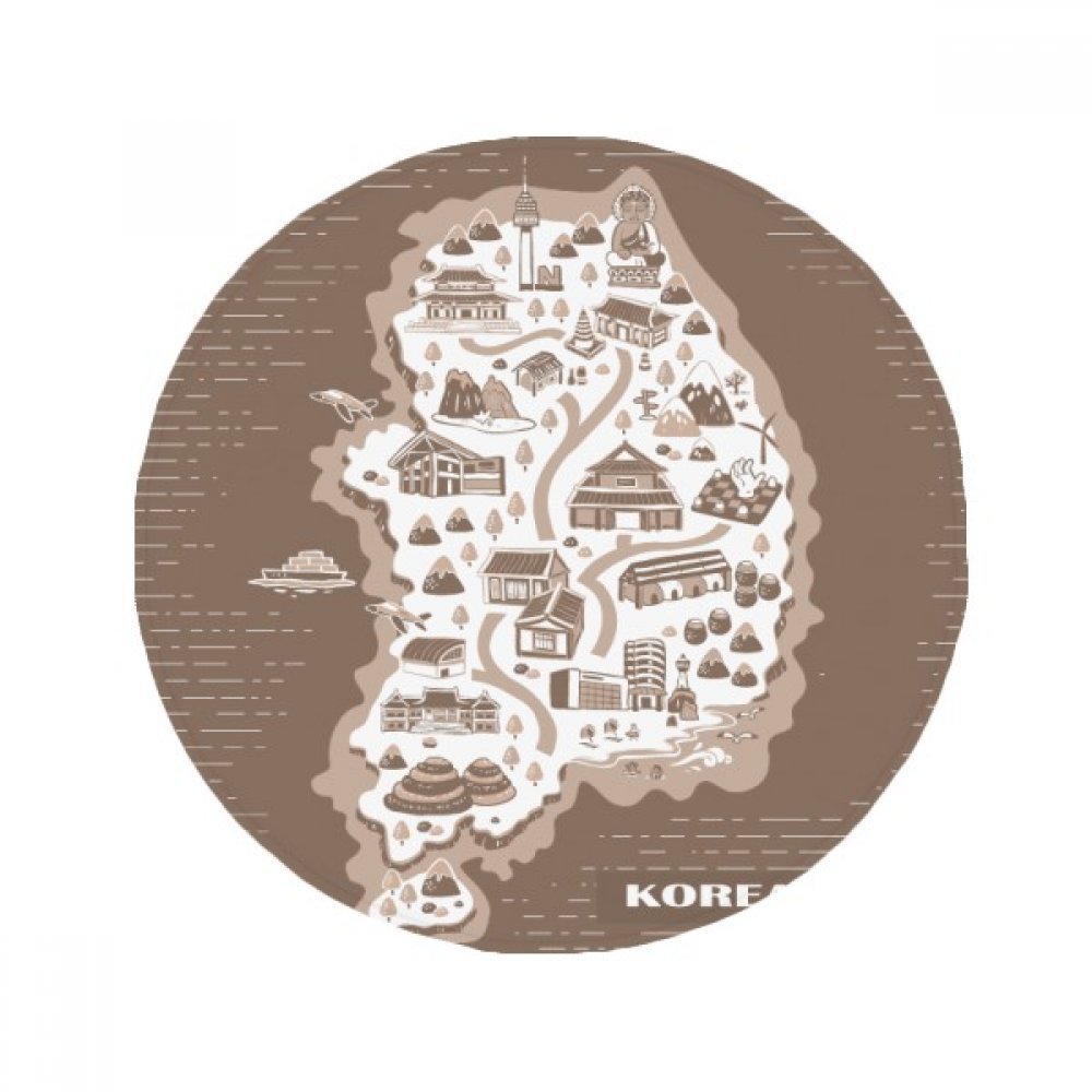 Tapis de sol rond 80 cm motif carte de Séoul et Busan anti-dérapant pour cuisine