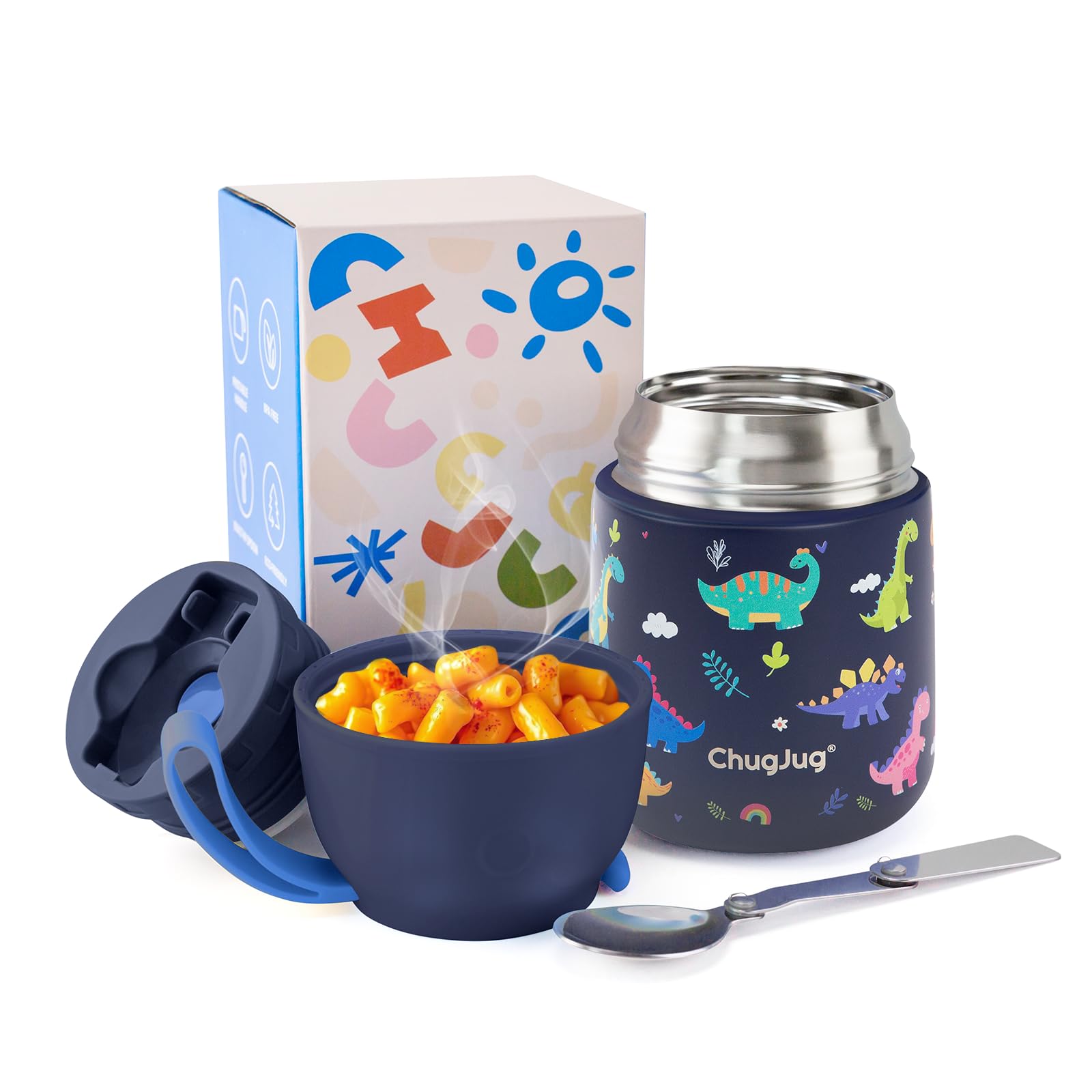 ChugJug Thermobehälter für Essen 750ml, Edelstahl Thermobecher für Essen Warmhaltebehälter mit Löffel, Auslaufsicher Lunchbox, BPA-frei, Thermobox Suppen, Müsli to Go-Hält 12 Stunden Heiß oder Kalt