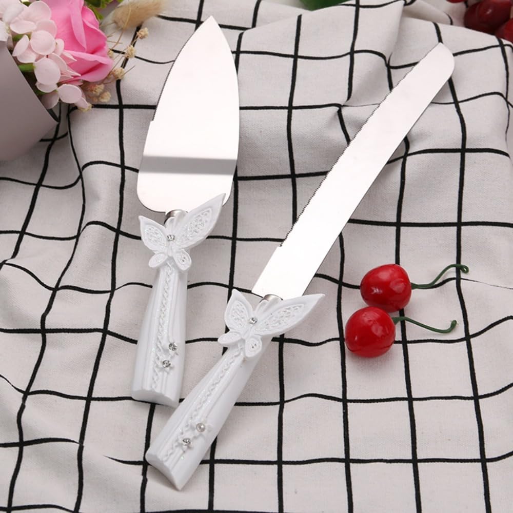 Exquisite Resin Cake Knife Shovel Server 2 Piece Set Wedding Gift Baking Tools Wedding Scene Props Wedding Souvenirs (D)