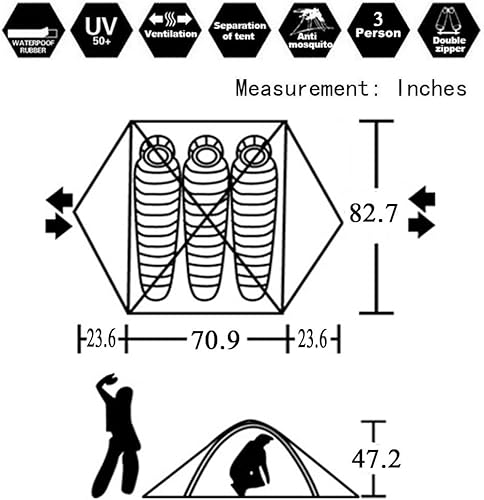 Miniatura 2 de 3-4 Temporada 2 3 Personas Tienda de campaña ligera resistente al viento Tienda de campaña Familiar Tienda de campaña de dos puertas de doble capa