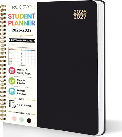 Student Planner 2026-2027, 8.3" x 10.9", Black Spiral Bound Academic Organizer