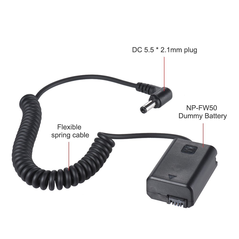 Andoer NP-FW50 Dummy Akku Pack DC Koppler Adapter mit DC Stecker für Sony A7 A7II A7R A7S A7RII A7SII A6000 A5000 ILDC Kamera