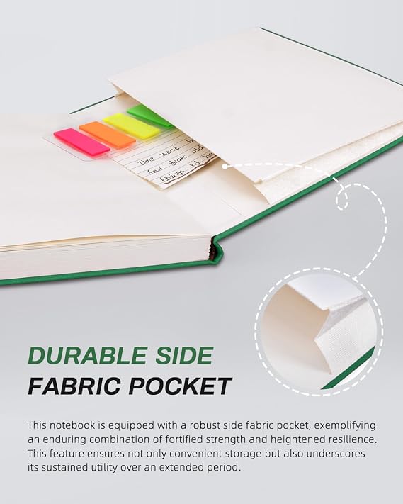 Dynta Hardcover A5 Lined Journal Notebook, 7Packs Medium Notebooks Bulk for Writing/Work/Note Taking, 200 Pages, Classic College Ruled, Inner Pocket, 8.4 x 5.8 inch(Dark Green)