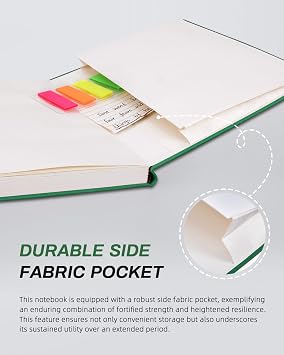 Dynta Hardcover A5 Lined Journal Notebook, 7Packs Medium Notebooks Bulk for Writing/Work/Note Taking, 200 Pages, Classic College Ruled, Inner Pocket, 8.4 x 5.8 inch(Dark Green)