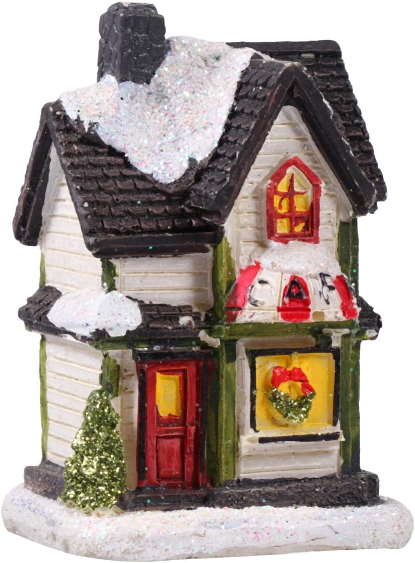 NUOBESTY Snow Village Christmas House with Light Xmas Holiday House Mini Figurine Decorations Micro Landscape