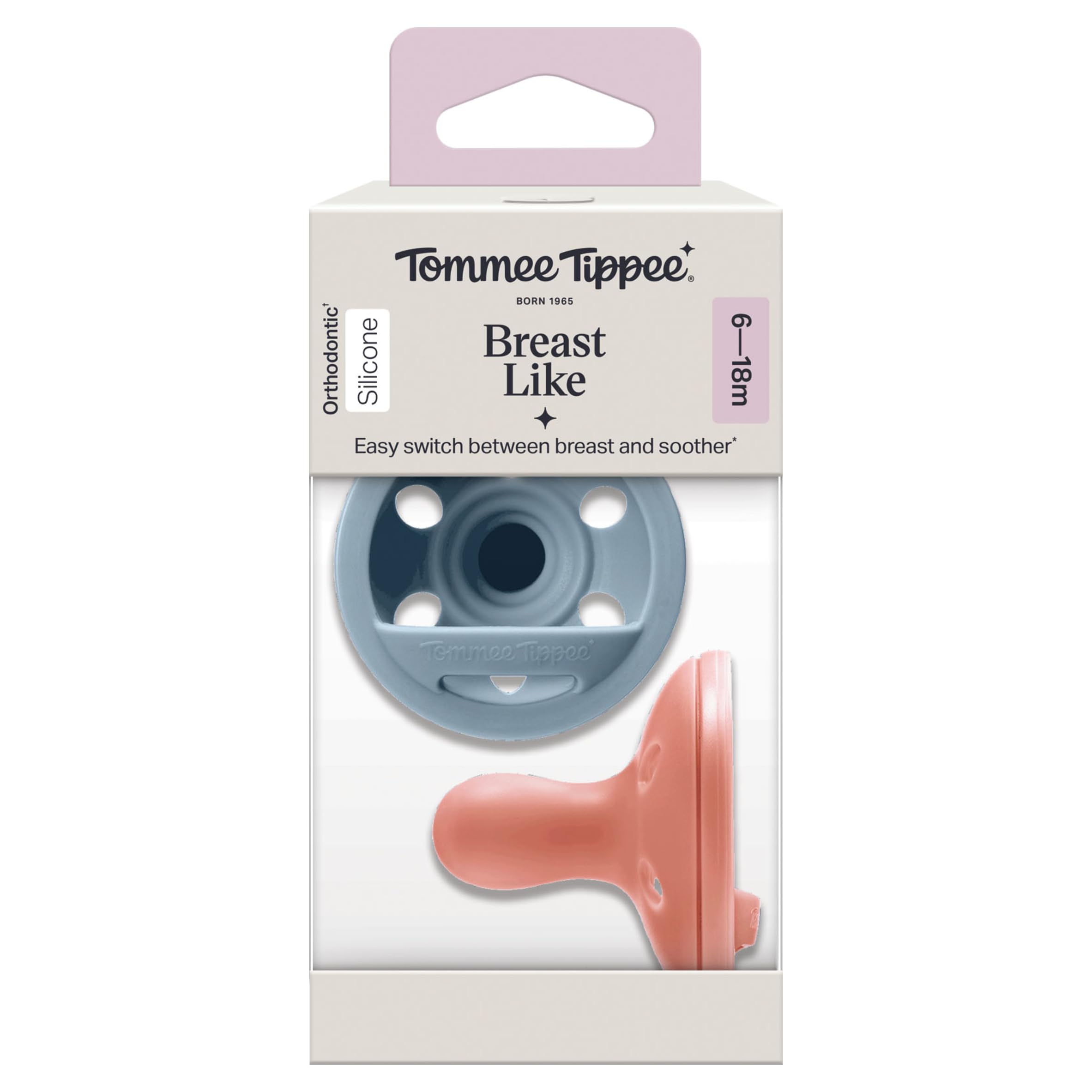 Tommee Tippee Breast-like Soothers, 6-18m, 2-pack, Symmetrical Silicone Teat