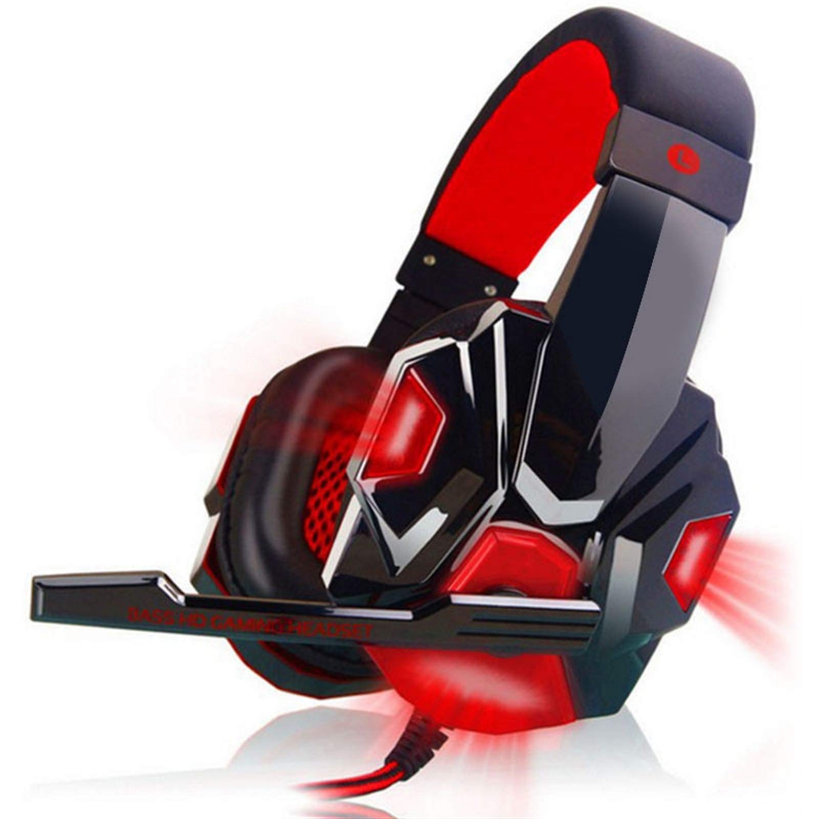 ZYstyle Headphones headset table-style game laptop with wheat voice cable control (Color : Red)