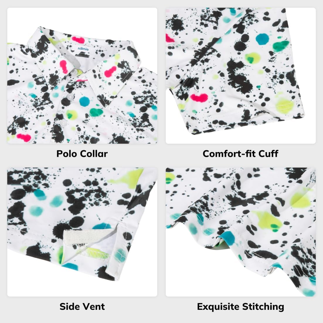 Boys Performance Polo Shirt Short Sleeve Moisture Wicking Active Casual Print Collared Golf Shirts for Boy White Painting 5-6 Years