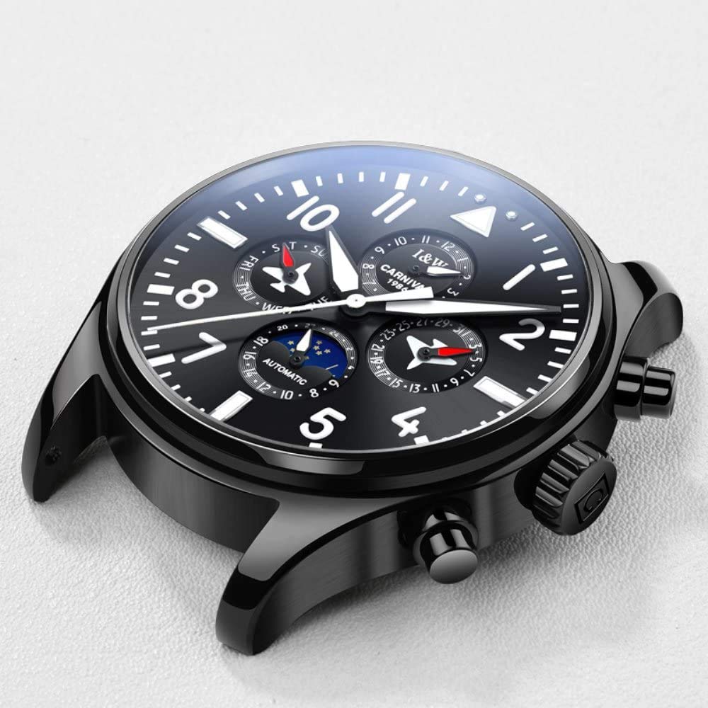 MASTOP Herren Klassische Multifunktions-Automatik-mechanische Uhr Leuchtend Wasserdicht Saphir Business Edelstahlband Kleid Armbanduhr