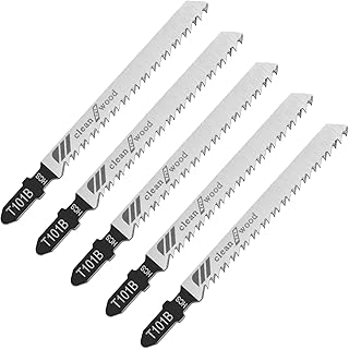 T101B T-Shank Jigsaw Blades for Wood Contractor 4-Inch 10-Tooth, 5Pcs Jig Saw Blades Set T Shank Jig Saw Blade for Quick Cutting Wood, Hardwood, Plywood, Plastic, Metal, Silver