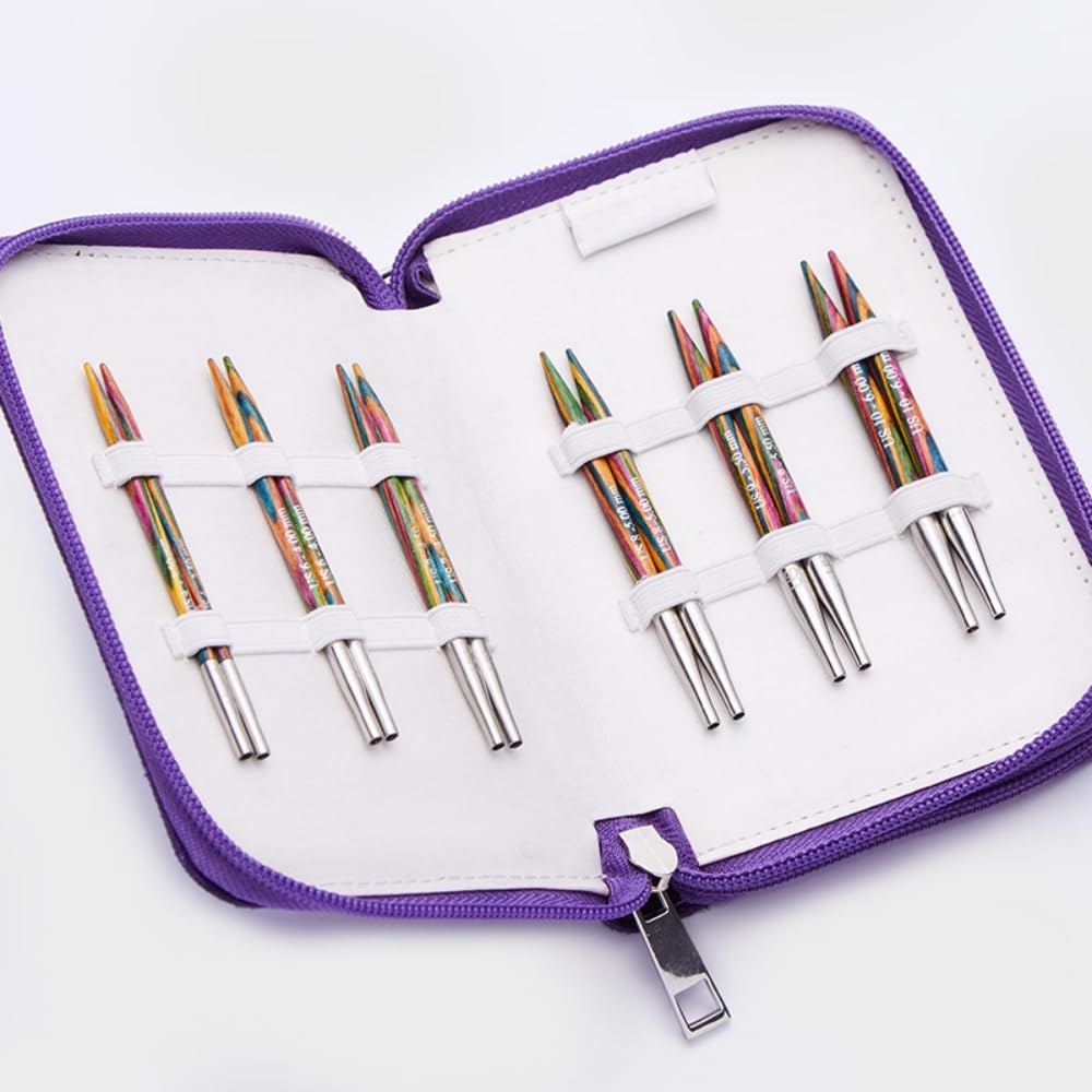 Knit Pro Symfonie Rundstricknadel-Set aus Holz, kurz, austauschbar, 8,9 cm (6 Paar Nadelspitzen mit 4 Kabeln und Zubehör) 3,50, 4,00, 4,50, 5,00, 5,50, 6,00 mm