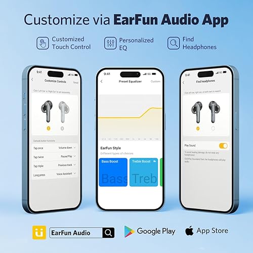 Miniatura 8 de EarFun Auriculares inalámbricos Air 2, controladores de 0.394 pulgadas con auriculares Bluetooth LDAC, audio de alta resolución, Bluetooth 5.3 con