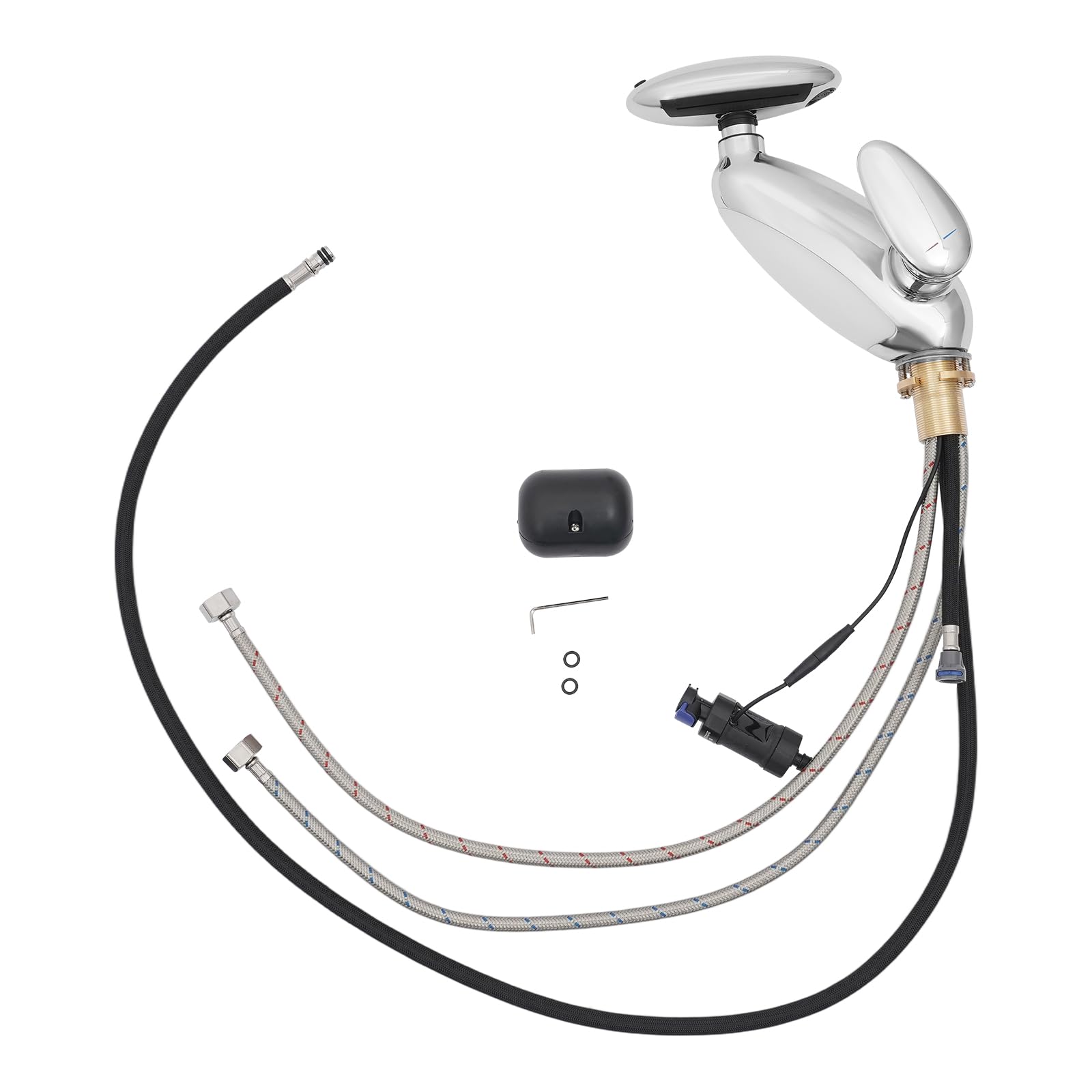 Robinet de salle de bain - LED - Robinet de lavabo cascade - Lavabo créatif avec douchette extractible - Éclairage multicolore - Rotation à 360° - 4 modes (Chrome)
