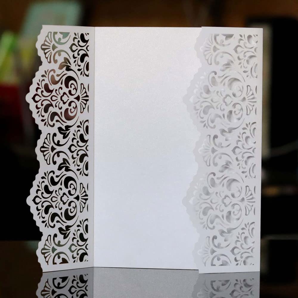Delikatna romantyczna karta z zaproszeniem na przy Opakowanie 50 sztuk, zestaw czystego papieru do druku i kopert na wesela, przyjęcia urodzinowe i przyjęcia(White,Personalized Printed)