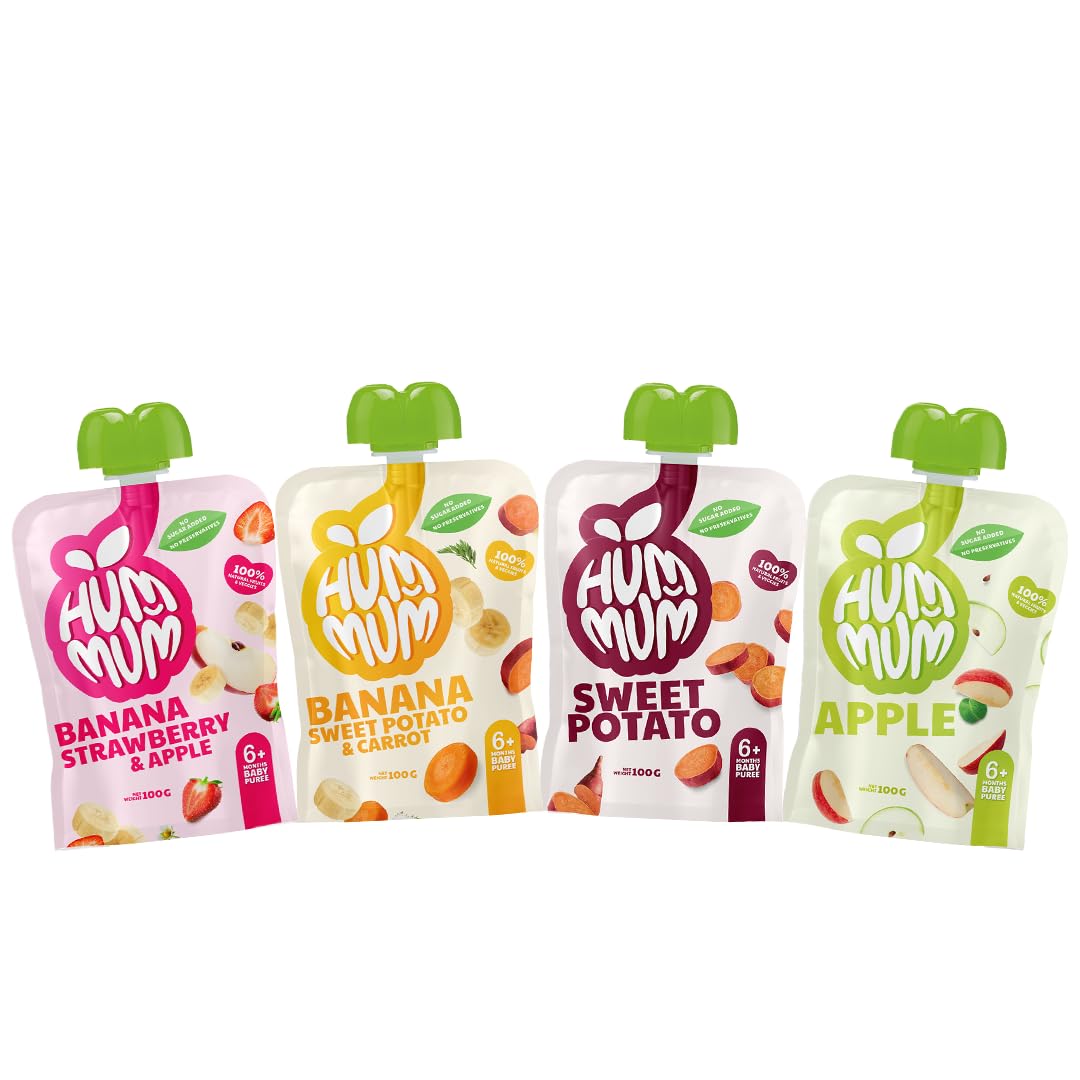 HUM MUM Baby Puree 100% Natural Fruit & vegetables Puree Pouches, 100g, Pack of 4 Mix