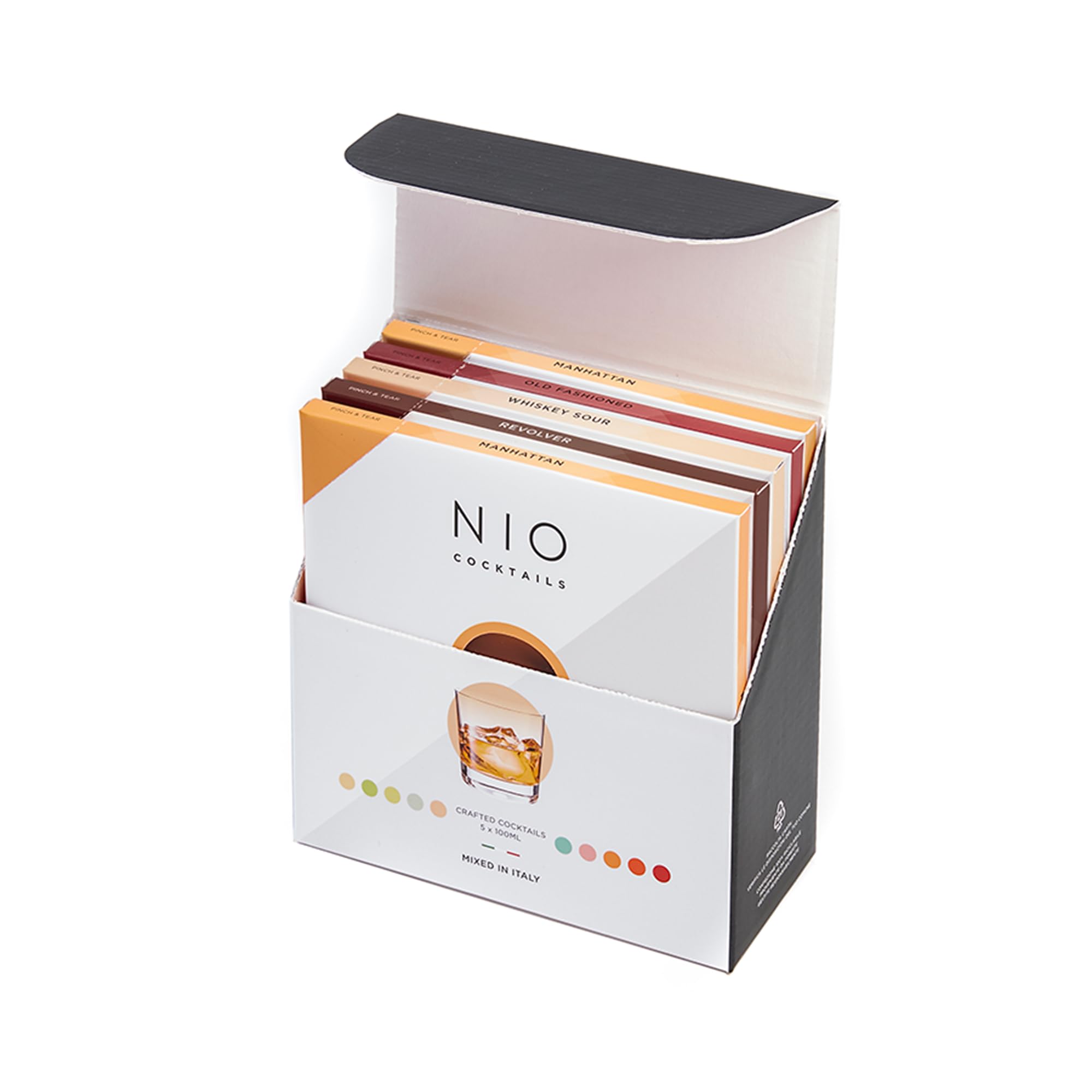 NIO Cocktails - Whiskey Lovers Box, 5 x 100 ml Pre-Mixed, Ready-to-Serve Drinks (1 Old Fashioned, 2 Manhattan, 1 Revolver, 1 Whiskey Sour), Gift Pack, 500 ml