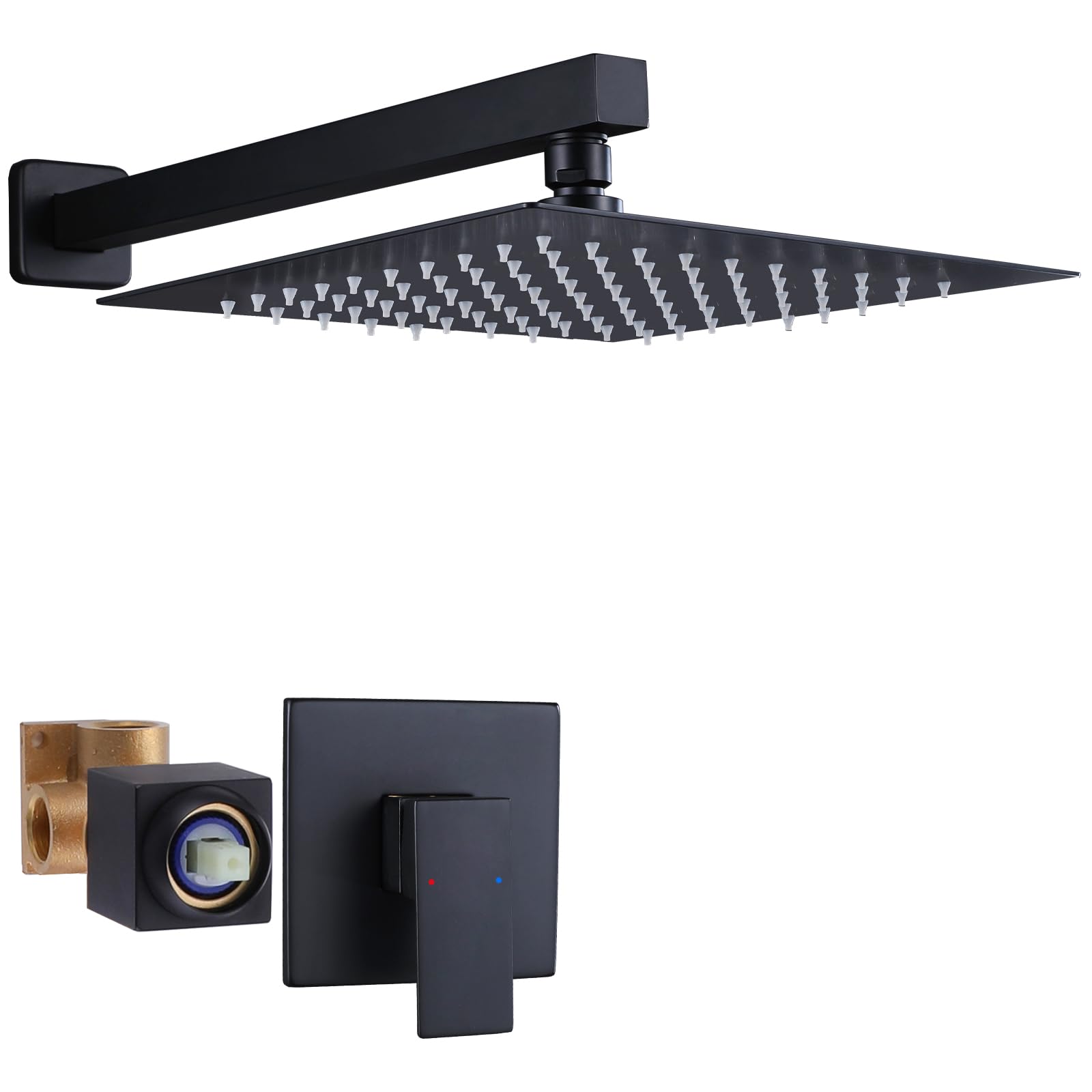 RBROHANT RB0785 – Juego de grifo de ducha negro mate, cabezal de ducha de lluvia negro mate, kit de molduras de ducha de una sola