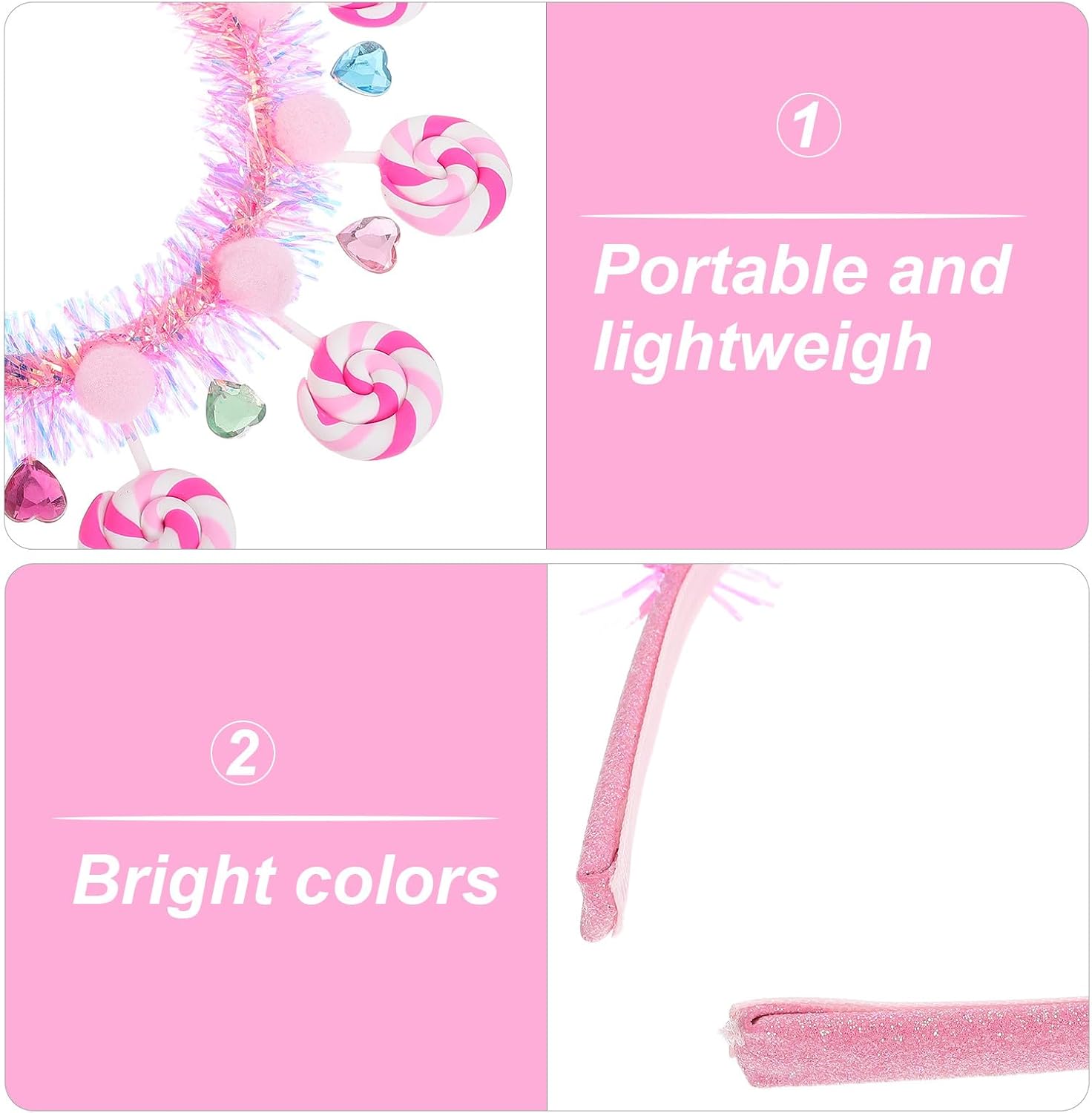 Candy Lollipop Tinsel Headband - Cute Candy Hair Accessories, Lollipop Costume, Girls' Costume Accessory for Birthday Parties