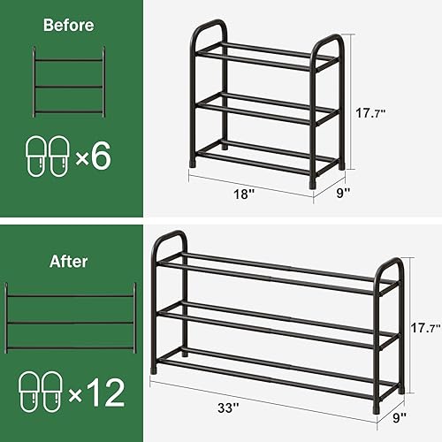 Miniatura 3 de Zapatero para armario, organizador de zapatos expandible de 3 niveles, organizador de almacenamiento de metal ajustable negro para zapatos, estante