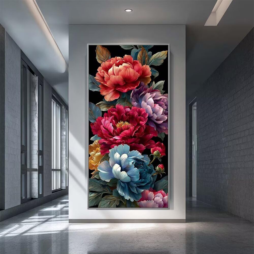 Diamond Painting Kits for Adults, 5D Diamond Art Floral 30x60cm, DIY Large Peony Flower Dimond Art kits Adults, Full Square Drill Crystal Rhinestone Embroidery Canvas for Home Wall Decor (SQ895)