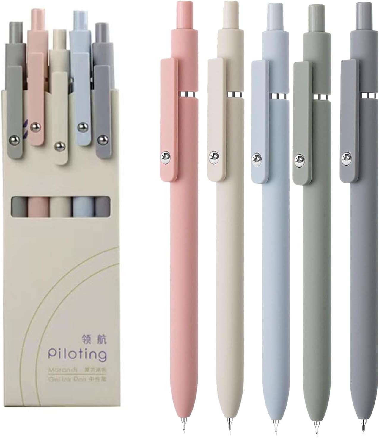 5pcs Gel Pens (0.5mm Tip), Retractable Quick Dry Black Ink Pens Fine Point Premium Cute Rolling Ball Smooth Writing Aesthetic Pens Comfort Grip for School Office Supplies (Morandi)