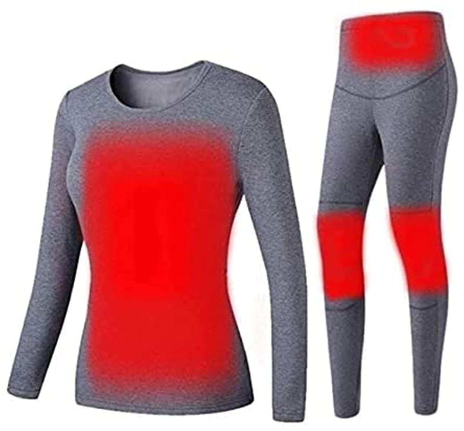 Tuta Intima riscaldata T-Shirt Pantaloni a Maniche Lunghe con Riscaldamento Elettrico USB Lavabile da Donna (Grigio 3XL)