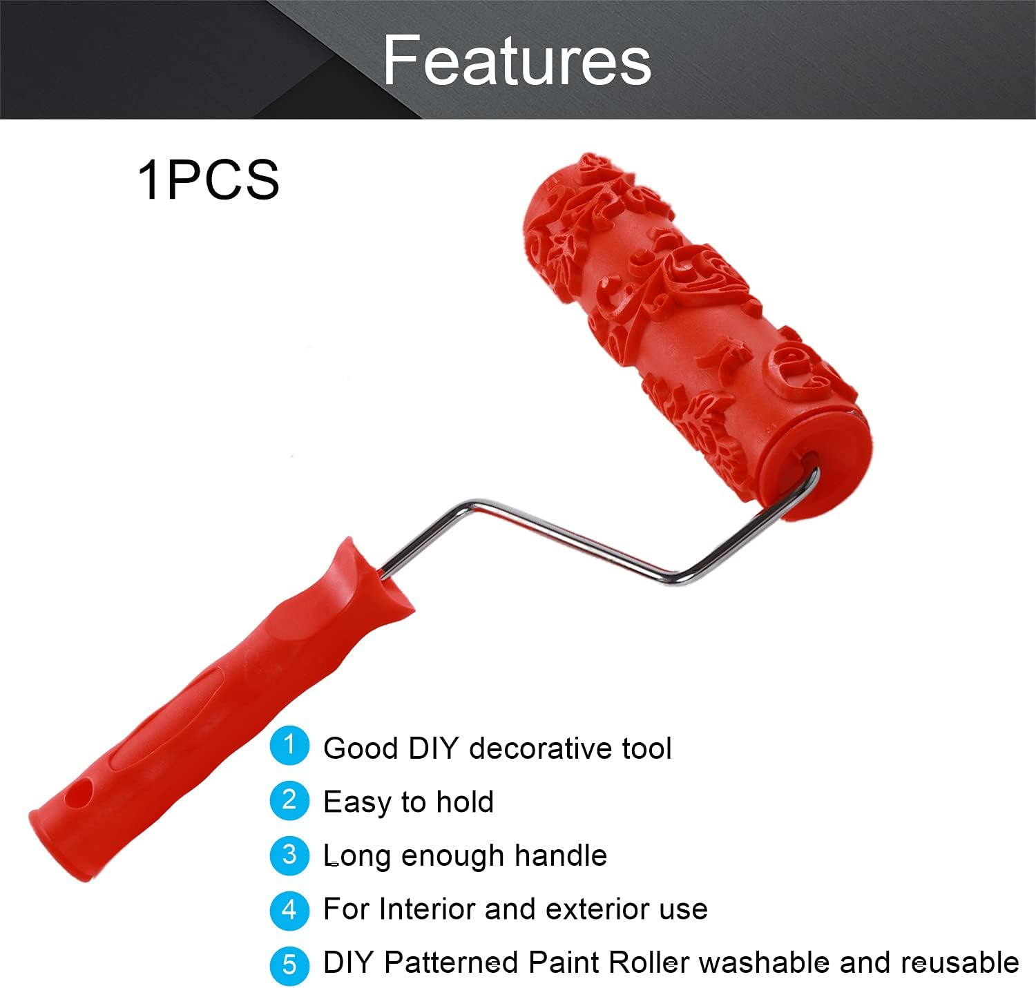 Utoolmart 7" Home Wall Rubber Paint Roller 175mm Wooden Grain Painting Roller with Plastic Handle 1Pcs