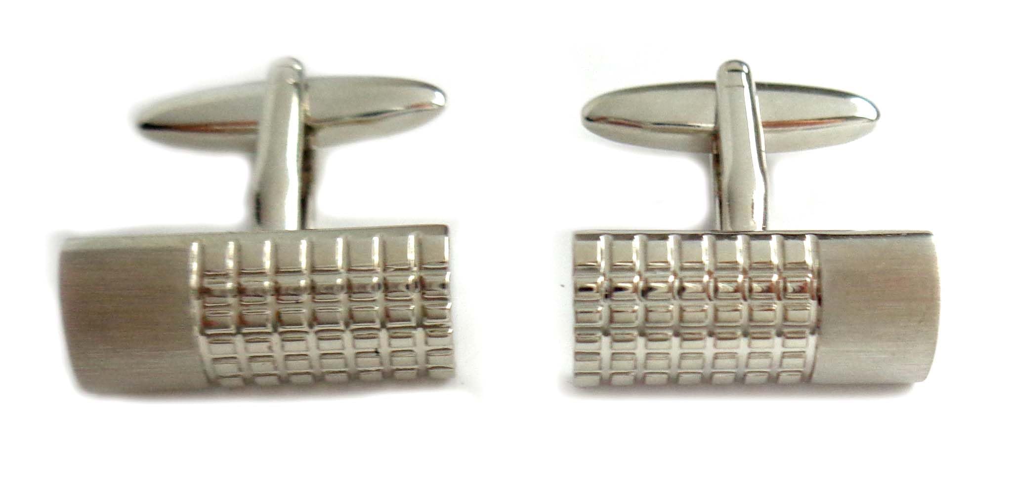 SET Manschettenknöpfe + Krawattennadel silbern matt-glänzend halbrund 5,7 cm inkl. Geschenkboxen