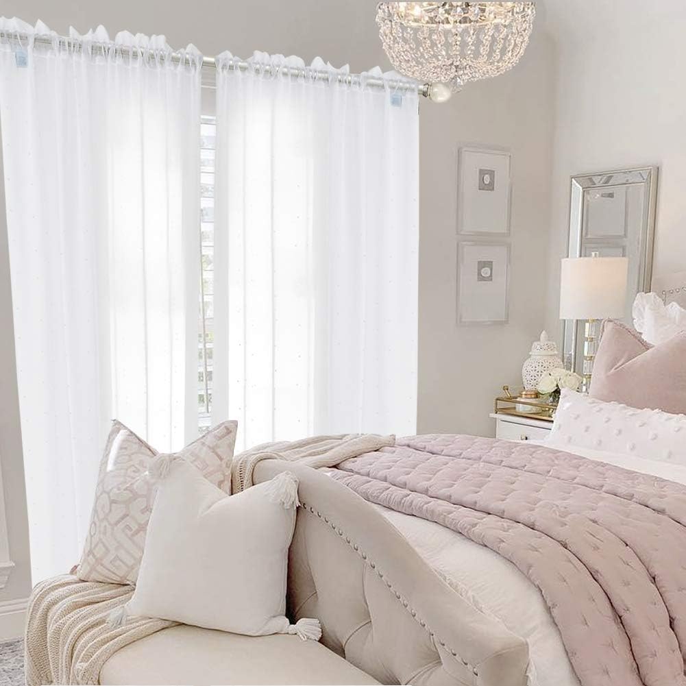 White Pearl Sheer Curtains - Rod Pocket (Set of 2) 52 x 63 inches for Living Room,Bedroom