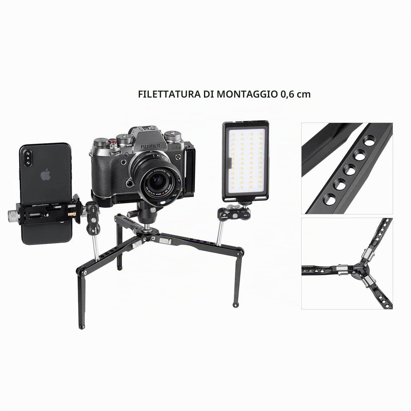 Leofoto - Mini treppiede tascabile - Ideale per un fotografo di viaggio - Capacità di carico di 3kg - Piedini estensibili - Altezza minima da 3,5 cm ad un'altezza massima di 18,5 cm - MT-03