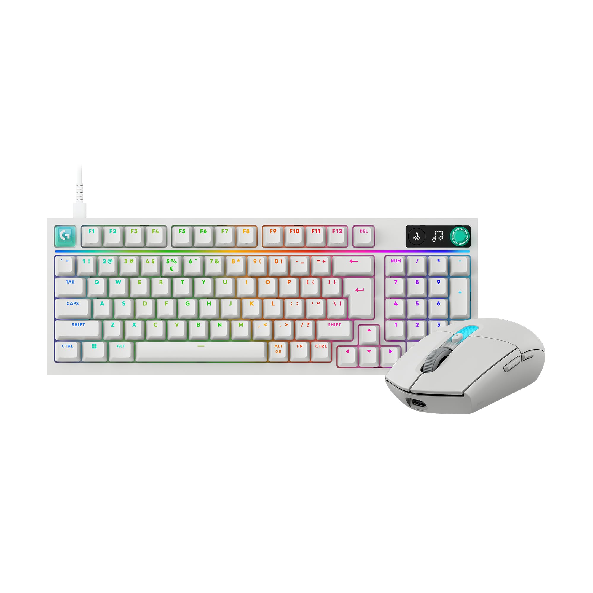 Logitech G G316 X 98, klawiatura do gier,8 kHz,wymienne sprężynujące przełączniki,konstrukcja uszczelkowa, US INT'L QWERTY+G305 X SUPERLIGHT bezprzewodowa mysz gamingowa,lekka 61 g ładowalna, PC-Biały